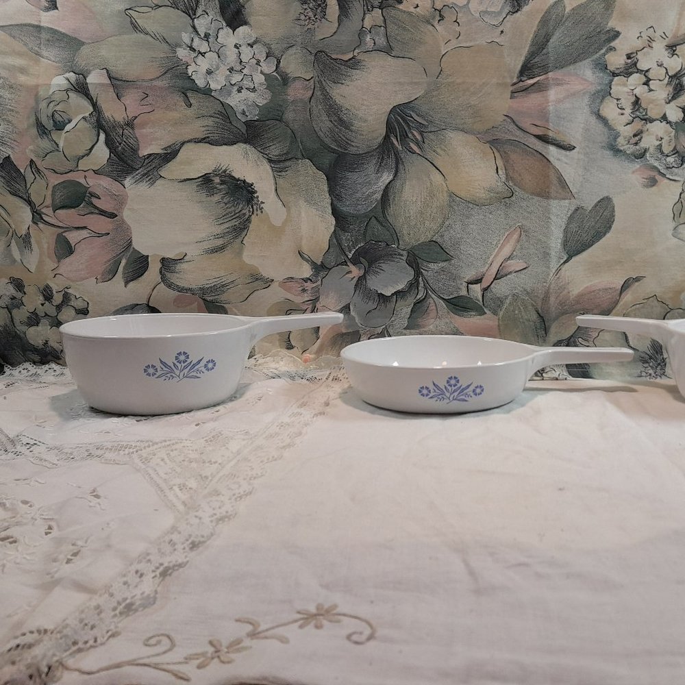 Vintage CorningWare Blue Cornflower Stove Topper Skillets - Set of 3